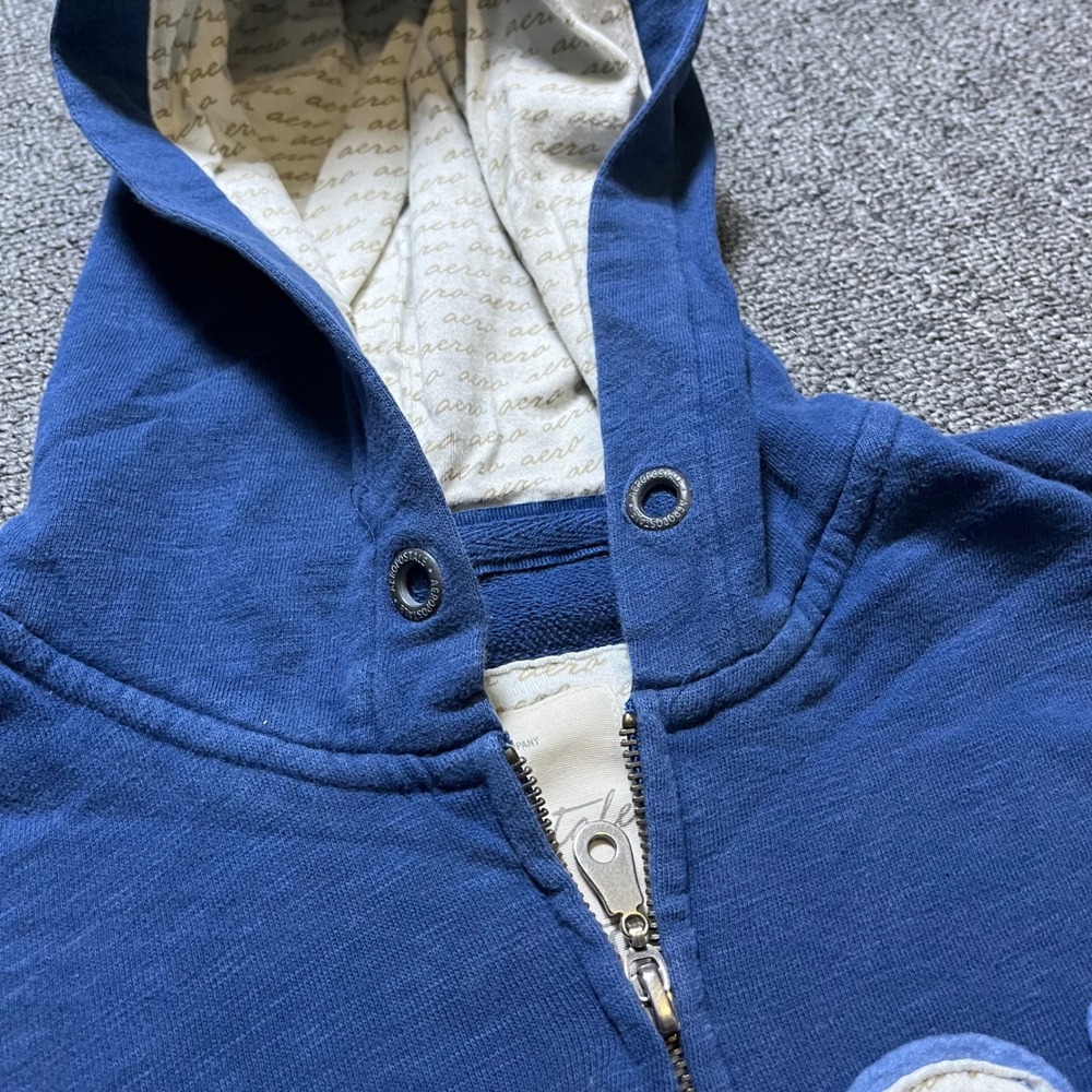 Aeropostale Zip Up Hoodie Size Large Blue 1987 Graphic Y2K Skater Sweatshirt - Picture 4 of 10